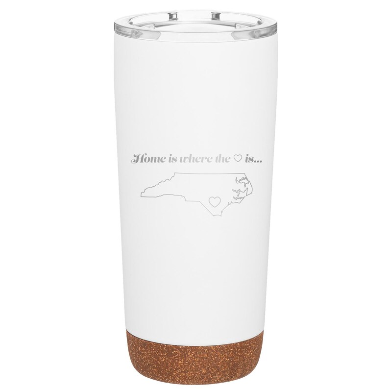 Custom Laser Etched NORTH CAROLINA HEART 20 oz Tumbler White
