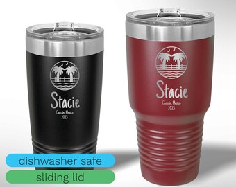 Custom Laser Etched Vacation Tumbler with Palm Trees Tumbler - 20 oz or 30 oz