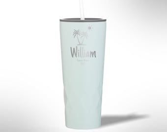 Custom Laser Etched Palm Tress Vacation  20.9 oz Tumbler