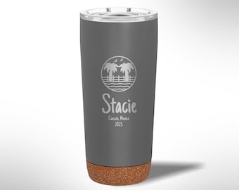 Custom Laser Etched Vacation Tumbler with Palm Trees 20 oz Tumbler