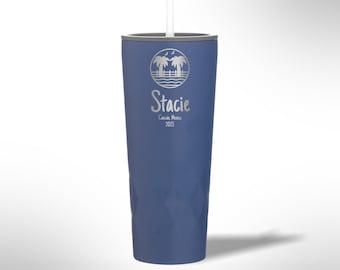 Custom Laser Etched Vacation Tumbler with Palm Trees 20.9 oz Tumbler