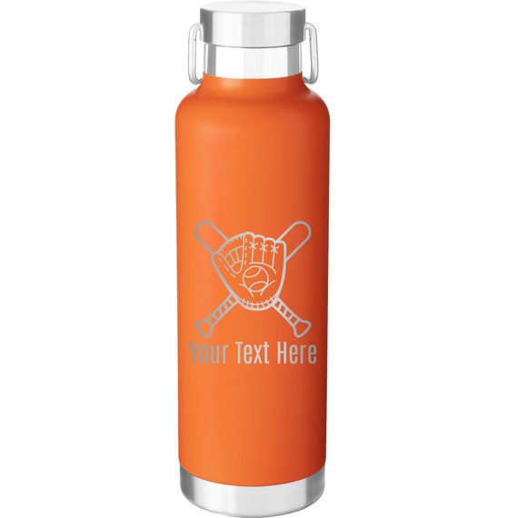 Custom Laser Etched Baseball and Glove 24 Oz Water Bottle