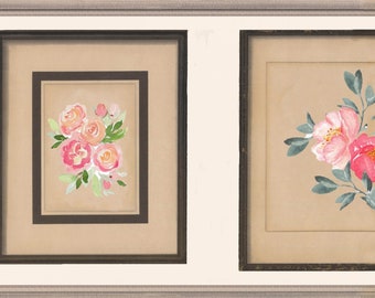 Floral Brown Pink Flowers In Square Wall Border Retro Design