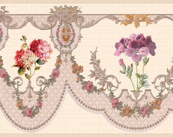 Floral Pink Purple Flower Wall Border Retro Design