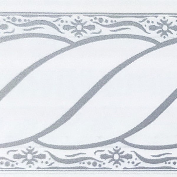 Peel And Stick Wallpaper Border - Damask Grey, White Scrolls Bordo autoadesivo da parete, rotolo 33 piedi x 2 pollici (10 m x 5 cm), autoadesivo