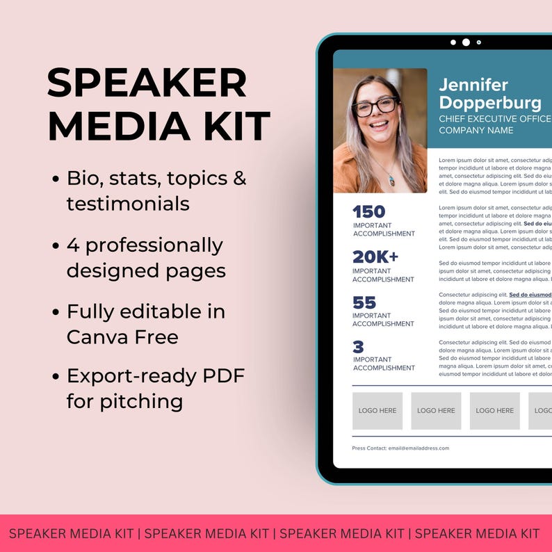 Speaker Media Kit Template | Editable Canva Press Kit One Sheet for ...
