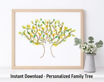 Árbol genealógico único con huellas dactilares: arte mural personalizado para un libro de visitas de boda especial - Regalo de decoración de pared