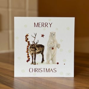 Weihnachtskarte Eisbär und Rentier