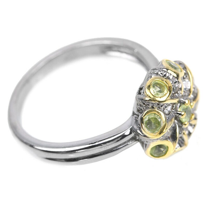 Bezel Set Peridot Flower Swirl Ring 2 Tone Sterling Silver Size 7 3/4 Organic W/ Cz's Etsy