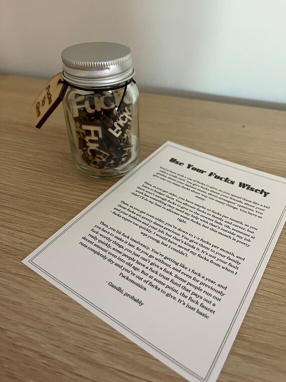 300 PCS Wooden Fucks To Give - Funny Gag Gift Jar With Letter Pieces For Stress Relief & Office Decor