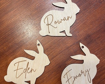 Easter Basket Tags, Personalized Bunny Easter Basket Tag, Custom Easter Place Card Name, Easter Basket Name Charm