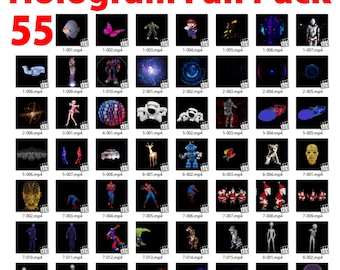 Hologram Fan Video Pack - 55 х Animals, people, robots, futuristic, space, cartoons, motion graphics, science fiction, illusions, mapping