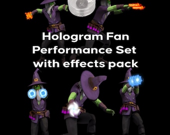 Holographic LED Fan Performance Set (1 x 3D hologram fans pack) with Fire and Shockwaves Effects for Stage Dance Show & Events.