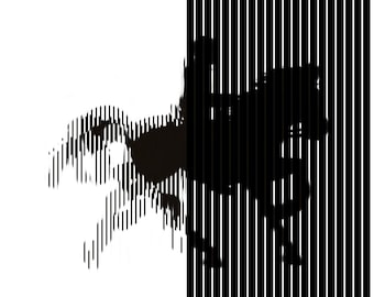 A running horse with a rider - Scanimation Art: Optical Illusion Kinegram (Digital Download PNG A4 Size)