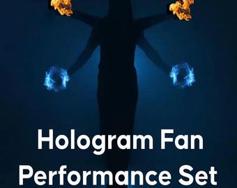 Holographic LED Fan Performance Set (2 x 3D hologram fans pack) with Fire and Shockwaves Effects for Stage Dance Show & Events.
