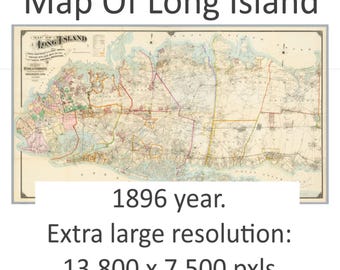 1896 Long Island New York Map, Vintage Wall Art Printable, Extra Large Antique NY Map Poster, Historical Digital Download
