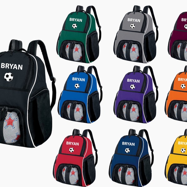 Personalized Soccer Backpack with Name & Embroidered Soccer Ball, Customized Sports Bag