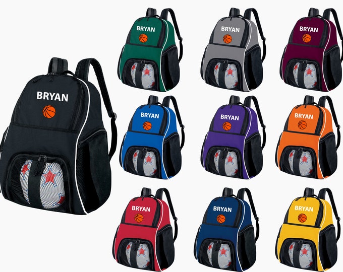 Personalized Basketball Backpack with Name & Embroidered Basketball, Customized Sports Bag