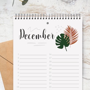 Birthday Calendar Conley / Perpetual Calendar / Date Keeper / Organizer / Perpetual Planner / Gift for Her / Green Leaves / Boho / Calendar