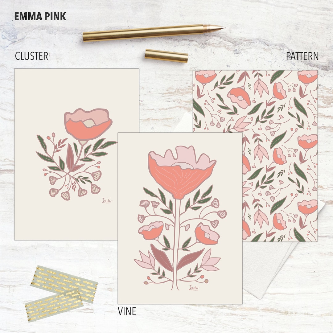 Note Card Set Emma Variety Pack / Floral / Gift for Wife / Set of Note ...