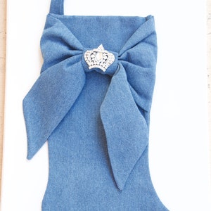 Blue Denim &quot;Tiara Pin&quot; Christmas Stocking