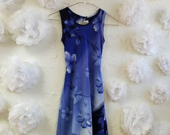 The Jenette: 90s Vintage Purple and Blue Floral Sleeveless Mini Dress