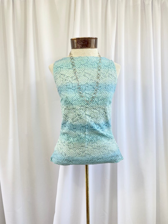 The Cole: 90s Vintage Ombre Blue Striped Sequin Sparkle Square Neck  Sleeveless Lace Fitted Tank Top Popular Summer Shirt 