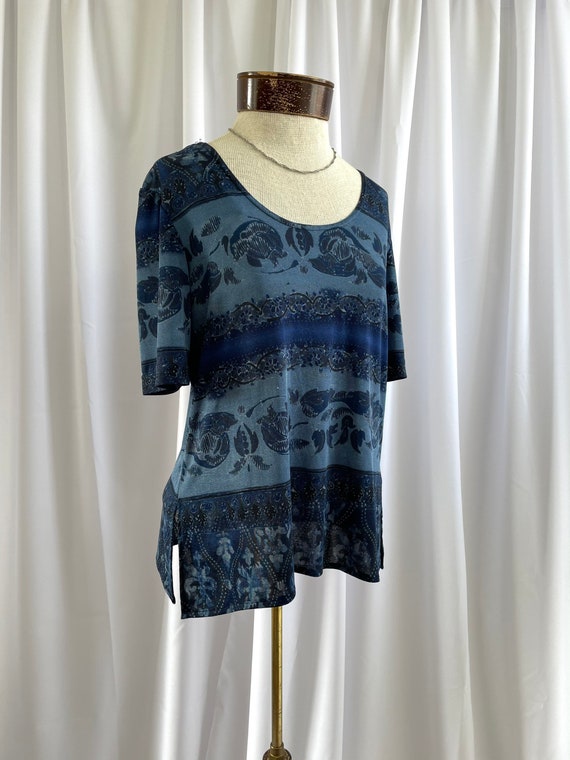 The Nadia: 90s Vintage Blue Paisley Slinky Half S… - image 3