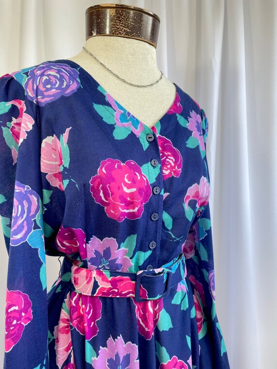 The Eliza: 80s Vintage Navy Blue Pink Purple Flor… - image 3