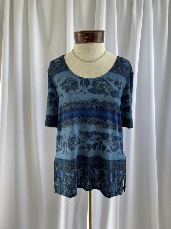 The Nadia: 90s Vintage Blue Paisley Slinky Half S… - image 5