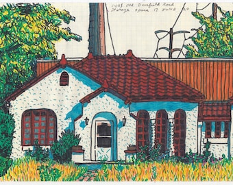 Original Artwork, Colored Marker Drawing, Title: 1495 Old Deerfield Road, Storage Space, 17 June 2020