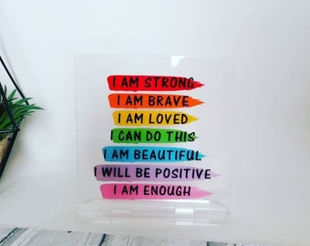 Regenbogen Affirmation Plakette - Positive Schreibtisch Dekoration, Geschenk für psychische Gesundheit