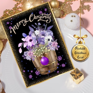 Christmas purple flowers Digital greeting card