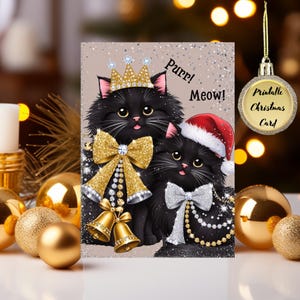 Carte de voeux Noël 5,5 x 7,5 chats festifs
