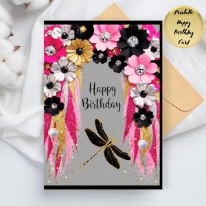 Abstrakte rosa Pink Drizzle 5.5x7.5 digitale Grußkarte zum Geburtstag