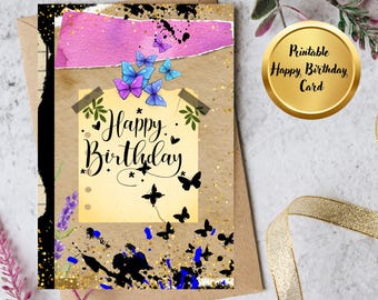 Wimsacal butterflies 5.5x7.5 digital birthday greeting card