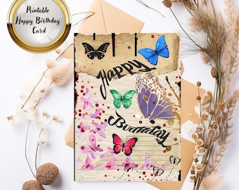 Wimsacal butterflies 5.5x7.5 digital download birthday greeting card