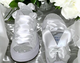 Personalised Crystal Converse pumps Bridal pumps,Wedding date and names in crystals