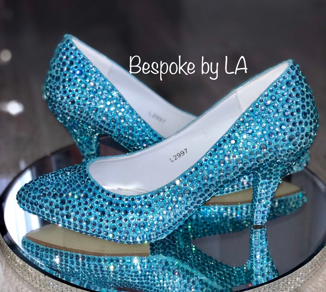 Light Baby Blue Shoes Wedding Bridal Pumps Low Kitten Heels