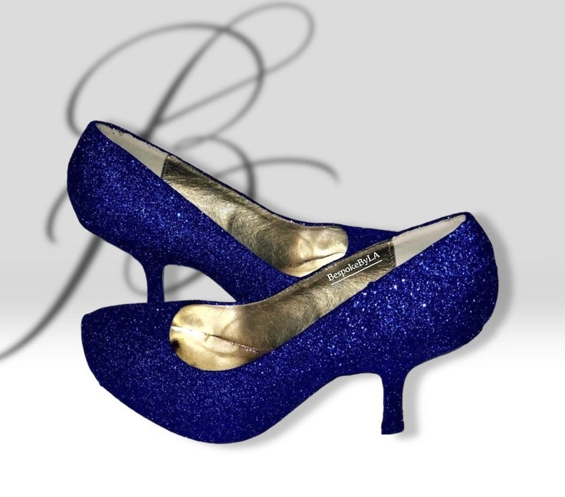 Bridal shoes navy blue wedding low heel pumps bridesmaids shoes image 1