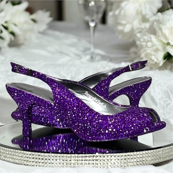 Purple Crystal Bridal Heels: Handmade Slingback Wedding Pumps