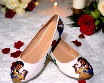 Beauty and the Beast Wedding Flats: Glitter Princess Bridal Shoes