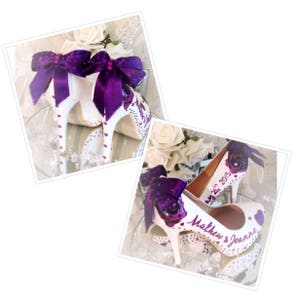 Personalized Purple Bridal Heels: Glitter Wedding Shoes with Satin Bow