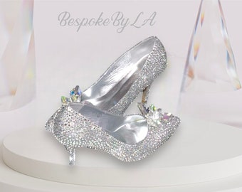 Crystal Cinderella shoes Swarovski flower crystal heels wedding pumps