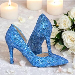 Cinderella blue crystal shoes bridal wedding Disney pumps Swarovski effect shoes light baby blue crystal heels