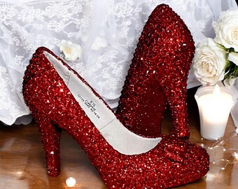 Wedding Shoes Ruby Red High Heels Ruby Slippers Red Crystal - Main Image
