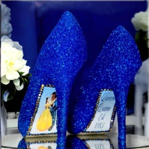 Beauty and the Beast Wedding Heels: Custom Glitter Bridal Pumps
