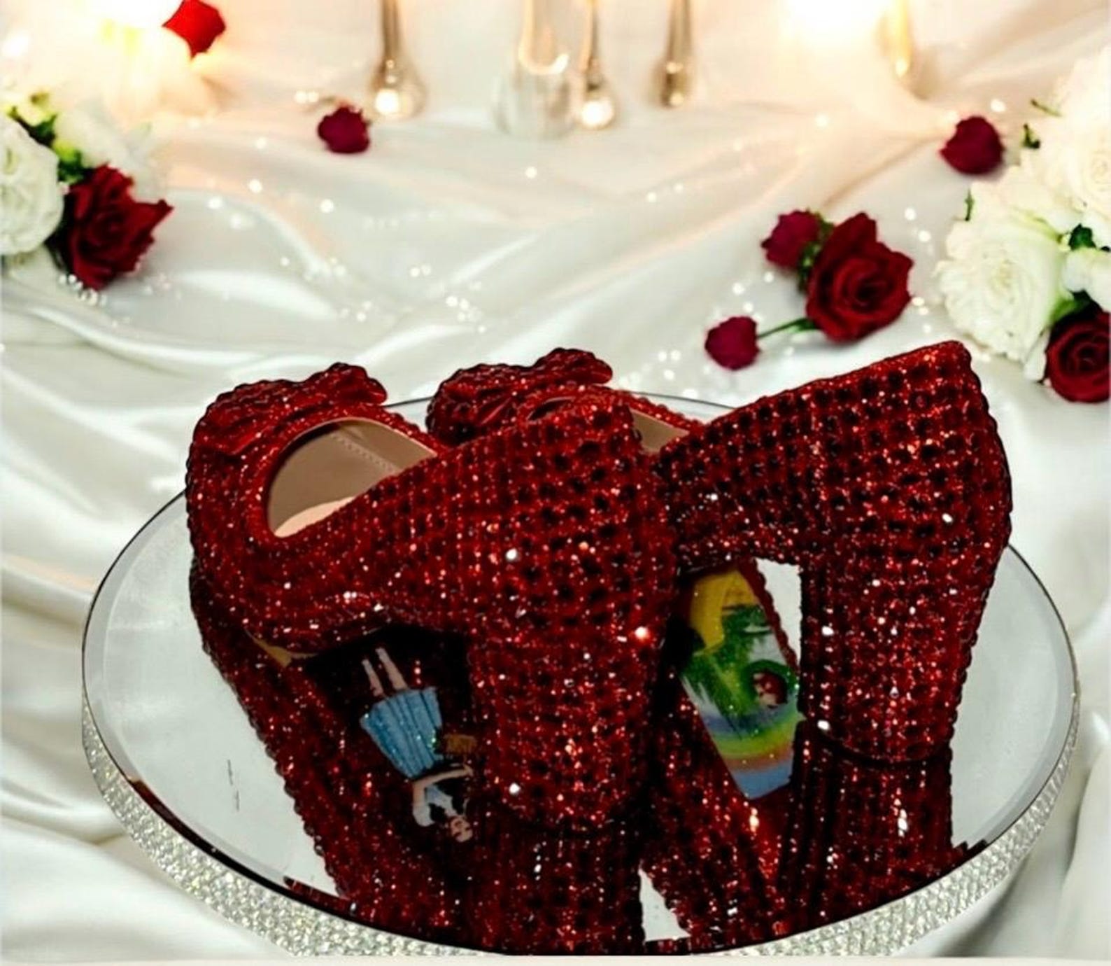 Ruby Slippers Wizard of Oz Shoes Red Swarovski Style Crystals Heels ...