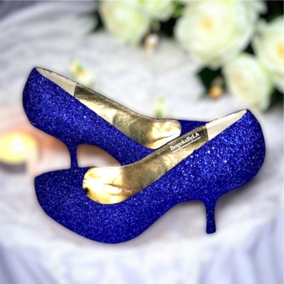 Bridal shoes navy blue wedding low heel pumps bridesmaids shoes