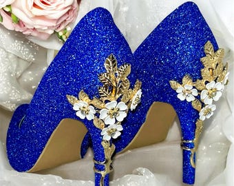 Glitter Wedding Shoes: Handmade Blossom Heels, Bridal Elegant Heels